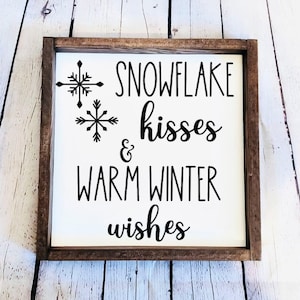 Snowflake Kisses & Warm Winter Wishes | Wood Signs | Holiday Signs | Tiered Tray | Winter Decor | Winter Signs | Winter Home Decor