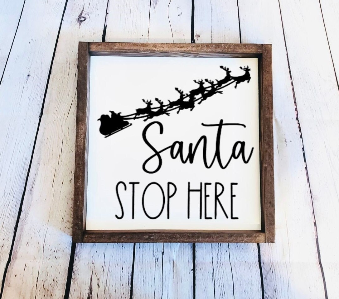 Santa Exit Sign Santa Stop Here Wood Sign | Wood Signs | Holiday Signs | Tiered Tray ...