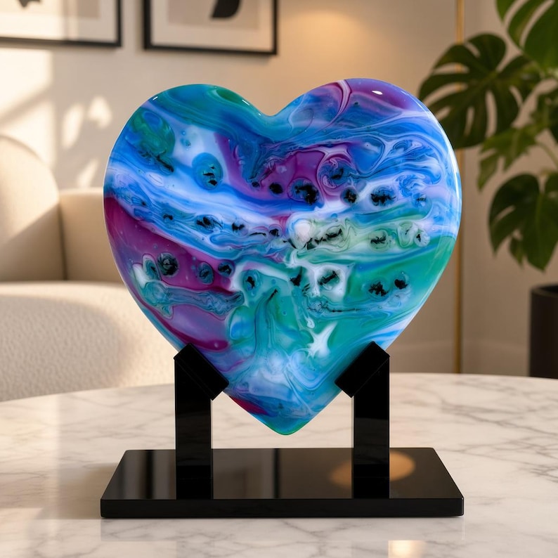 Blue and Violet Heart - handmade fused glass art by Nataly Biskay
