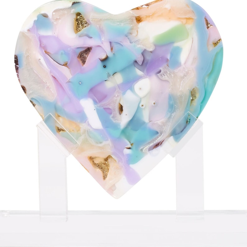 Pastel Confetti Heart - handmade fused glass art by Nataly Biskay