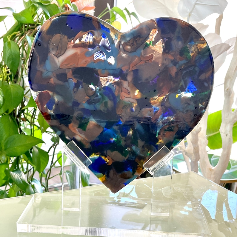 Copper and Navy Heart - handmade fused glass art by Nataly Biskay