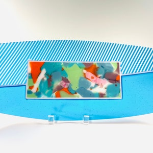 Fused Glass Serving Trays, Blue Decorative Platter,  Handmade Glass Tray, Unique Glass Platter, Modern Decorative Art, Glass Tray Decor Gift
