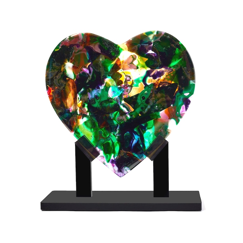 Emerald Green Dichroic Heart - handmade fused glass art by Nataly Biskay