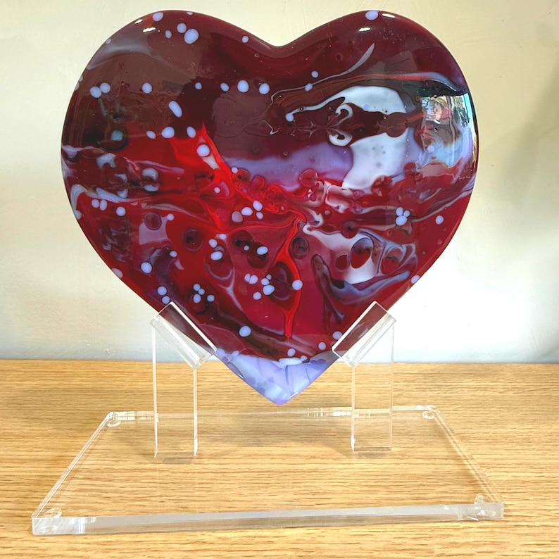 Ruby Red Heart - handmade fused glass art by Nataly Biskay