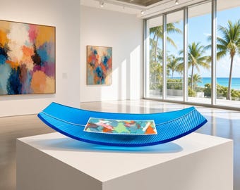 Fused Glass Serving Trays, Blue Decorative Platter,  Handmade Glass Tray, Unique Glass Platter, Modern Decorative Art, Glass Tray Decor Gift
