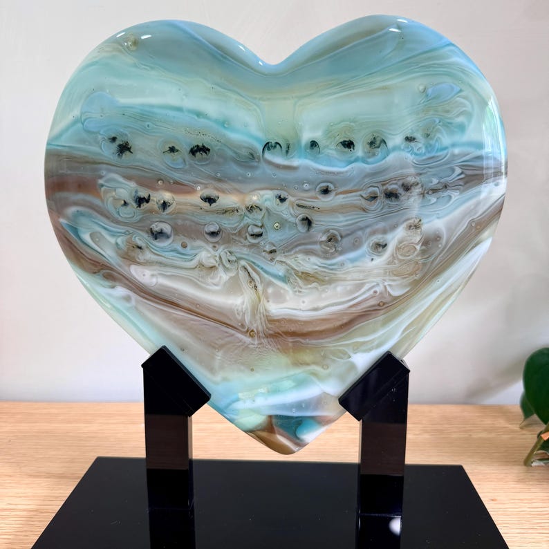 Sea Glass Coastal Heart - handmade fused glass art by Nataly Biskay