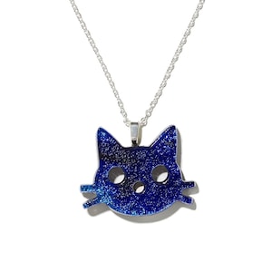 Collier chat en verre fusionné dichroïque scintillant, collier en verre fusionné, bijoux chat dichroïque, collier chat dichroïque, bijoux chat dichroïque