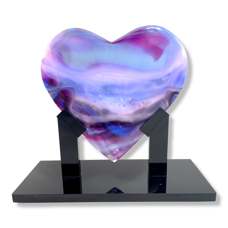 Lavender and Violet Heart - handmade fused glass art by Nataly Biskay