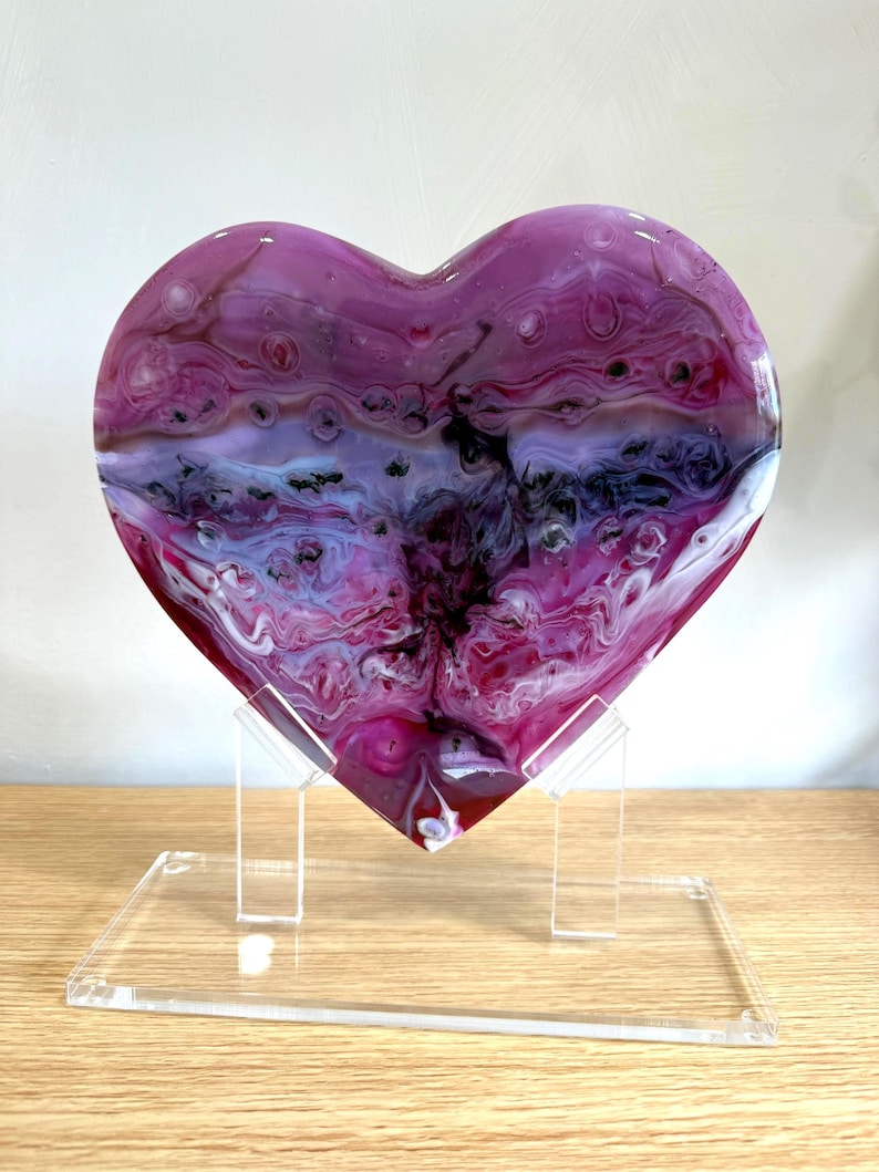 Magenta Heart - handmade fused glass art by Nataly Biskay