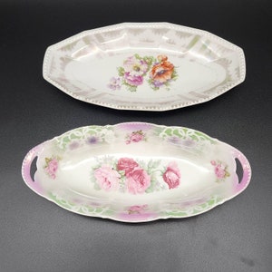 Antique Porcelain PK/Germany Relish/Celery Dishes Floral set of 2