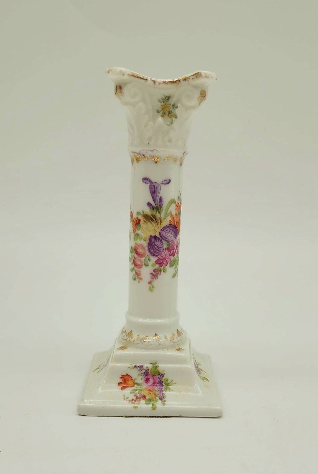 Vintage Porcelain Candlestick Holder Floral and Gold Etsy