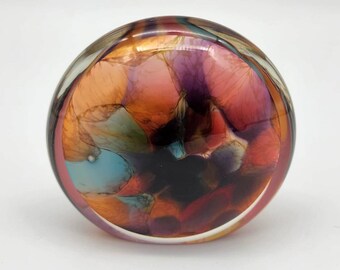 Art Glass Paperweight Floral/Pinwheel and Mottled Pattern **SIGNED**