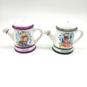 Vintage Porcelain Spice Jars Watering Can Thyme and Rosemary