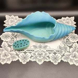 Van Briggle Conch Shell Vase/PlanterTurquoise with Matching Flower Frog