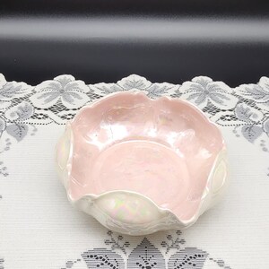 Vintage Ceramic Opalescent Candy Dish Pink Champagne and Ivory Scalloped Edge