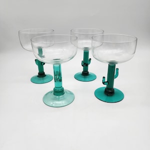 Blown Glass Saguaro Cactus Margarita Glasses set of 4