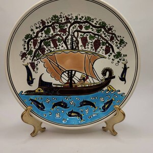 Hand Made and Painted 9&quot; CHEVROLET Commemorative Plate Sailboat. Lindos Keramik Rodos Greece