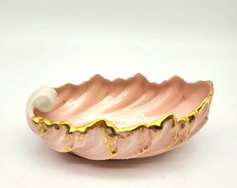Vintage Lenox Porcelain Pink and Gold Leaf Dish 1940's-1950's