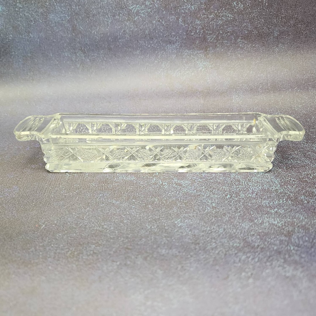 Vintage Cut Glass Butter Dish Base Coffin Style Star of David and