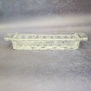 Vintage Cut Glass Butter Dish Base Coffin Style Star of David and Floral UNIQUE