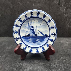 Vintage Delft Holland Miniature Plate Hand Painted Blue and White 4&quot;