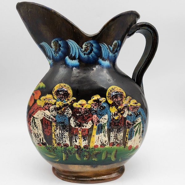 Vintage Mexican Pottery Jug Hand Painted