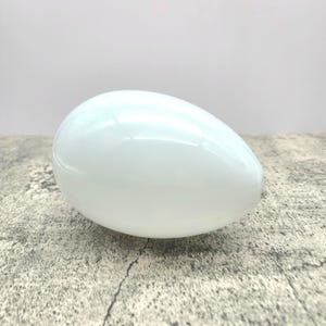 May include: A white, smooth, egg-shaped glass object.