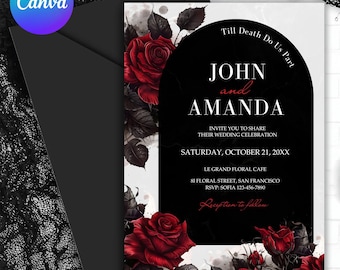 Dark Roses Wedding Invitation Template, Save the Date Gothic, Gothic wedding Invitations, Till Death Do Us Part, Dramatic Halloween Wedding