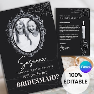 Gothic Brautjungfer Vorschlag Vorlage, Gruseliger Brautjungfer Vorschlag, Hochzeit bis zum Tod, Moody Black Brautjungfer, Willst du meine Brautjungfer sein