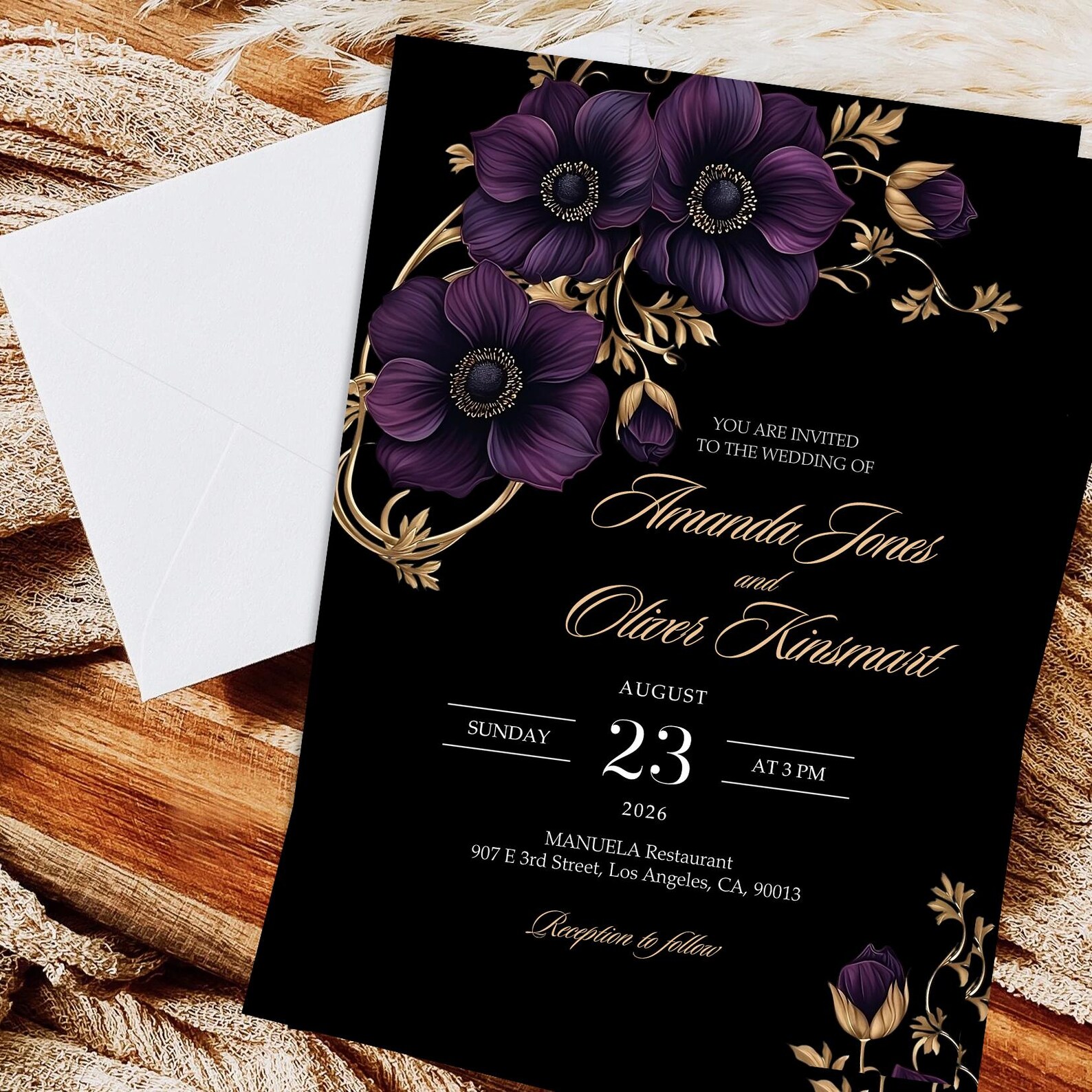 Dark Purple and Gold Wedding Invitation Set, Moody Black Wedding Invite ...