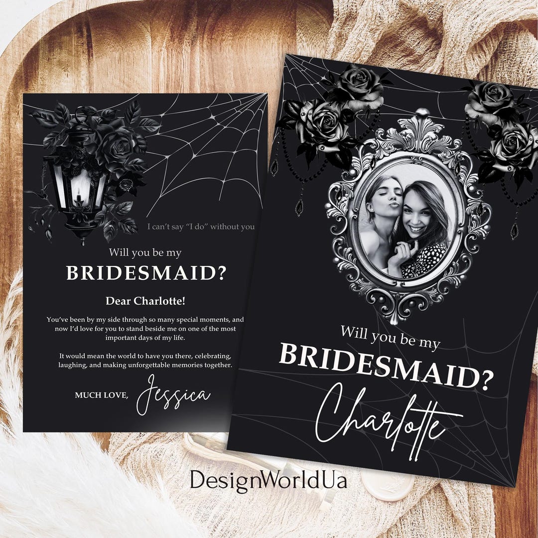 Goth Bridesmaid Proposal Invitation, Dark Gothic Wedding Party Card ...