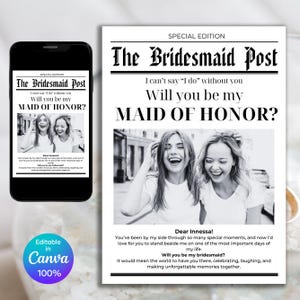 Bridesmaid Proposal Card Newspaper Maid of Honor Proposal Bridesmaid Proposal Card, Bridesmaid Info Card, Will You Be My Bridesmaid Card