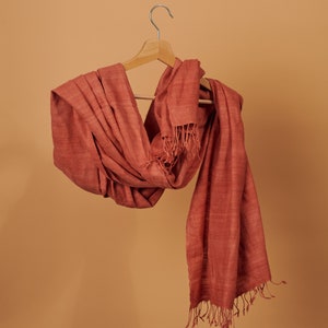 Handmade Peach Eri Silk Stole: Vegan Scarf (220 x 60 cm)