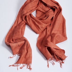 Peach Silk Stole - Eri Silk - Vegan - Handwoven - Natural - 220 x 60 cm