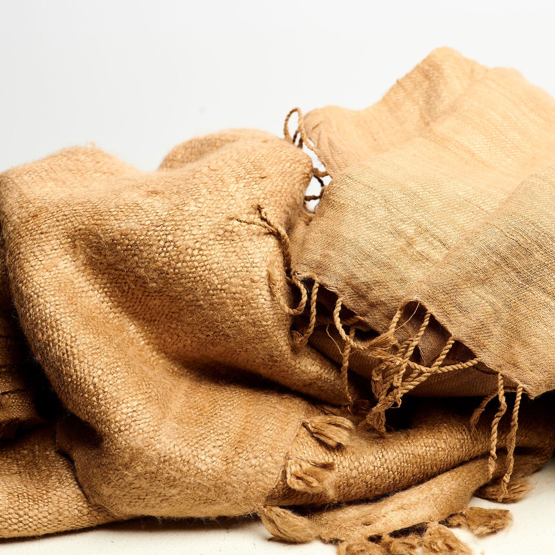 Handmade Eri Silk Stole. Natural Dyed Scarf Beige. Vegan and Eco