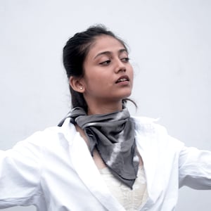 Handmade Organic Cotton Neckerchief. Natural Dyed Neck Scarf Grey. Vegan and Eco Friendly Gift. 60 x 60 cm