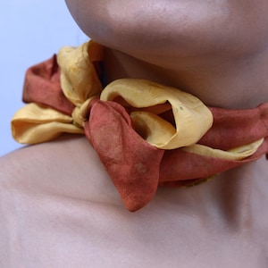 Handwoven Silk Neck Scarf: Eco-Printed Ombré Artisan Scarf