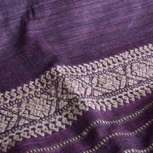 Handwoven Eri Silk Shawl: Purple Muga Motif, Ethical Luxury