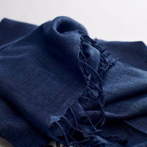 Handmade Eri Silk Scarf: Vegan Indigo-Dyed Stole (220 x 60 cm)