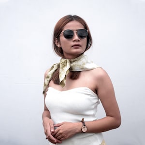 Handmade Organic Cotton Neckerchief. Natural Dyed Neck Scarf Green. Vegan and Eco Friendly Gift. 60 x 60 cm
