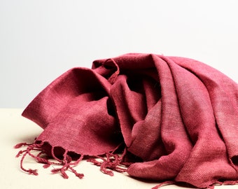 Handmade Eri Silk Stole. Natural Dyed Scarf Pink. Vegan and Eco Friendly Gift. 220 x 60 cm