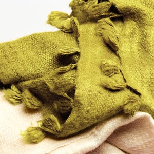 Olive Green Silk Stole - Eri Silk - Vegan - Handwoven - Natural - 220 x 60 cm