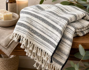Juego de toallas de algodón orgánico tejidas a mano: decoración ecológica para la cocina (80 cm x 43 cm)