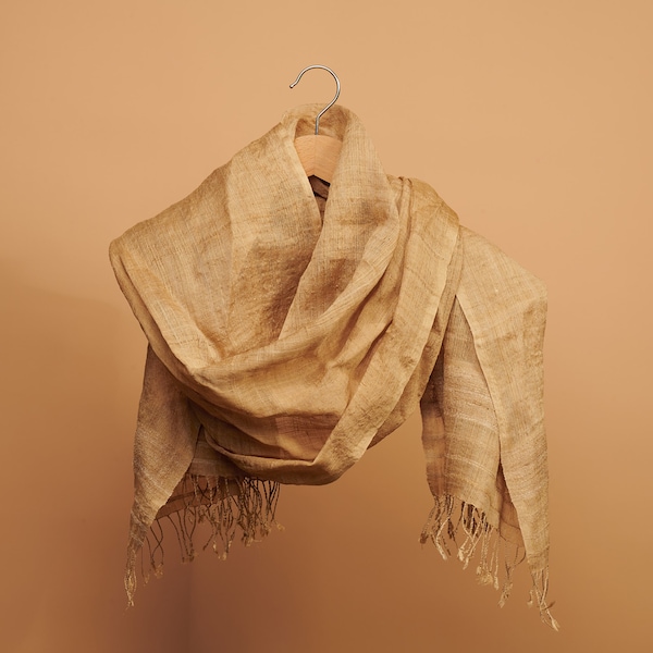 Handmade Muga Silk Stole. Natural Silk Scarf. Handmade, Vegan and Eco Friendly Gift. 220 x 60 cm