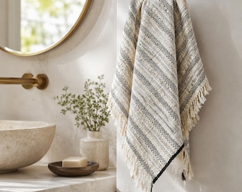 Handwoven Organic Cotton Hand Towel Set: Eco-Friendly Kitchen Towel