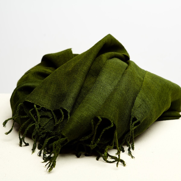 Olive Green Stole | Eri Silk | Vegan | Handwoven | Natural | 220 x 60 cm