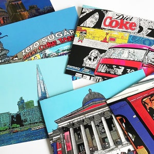 Cartes de voeux de Londres, un ensemble de six modèles différents de monuments de Londres. Cartes de 7 x 5 pouces