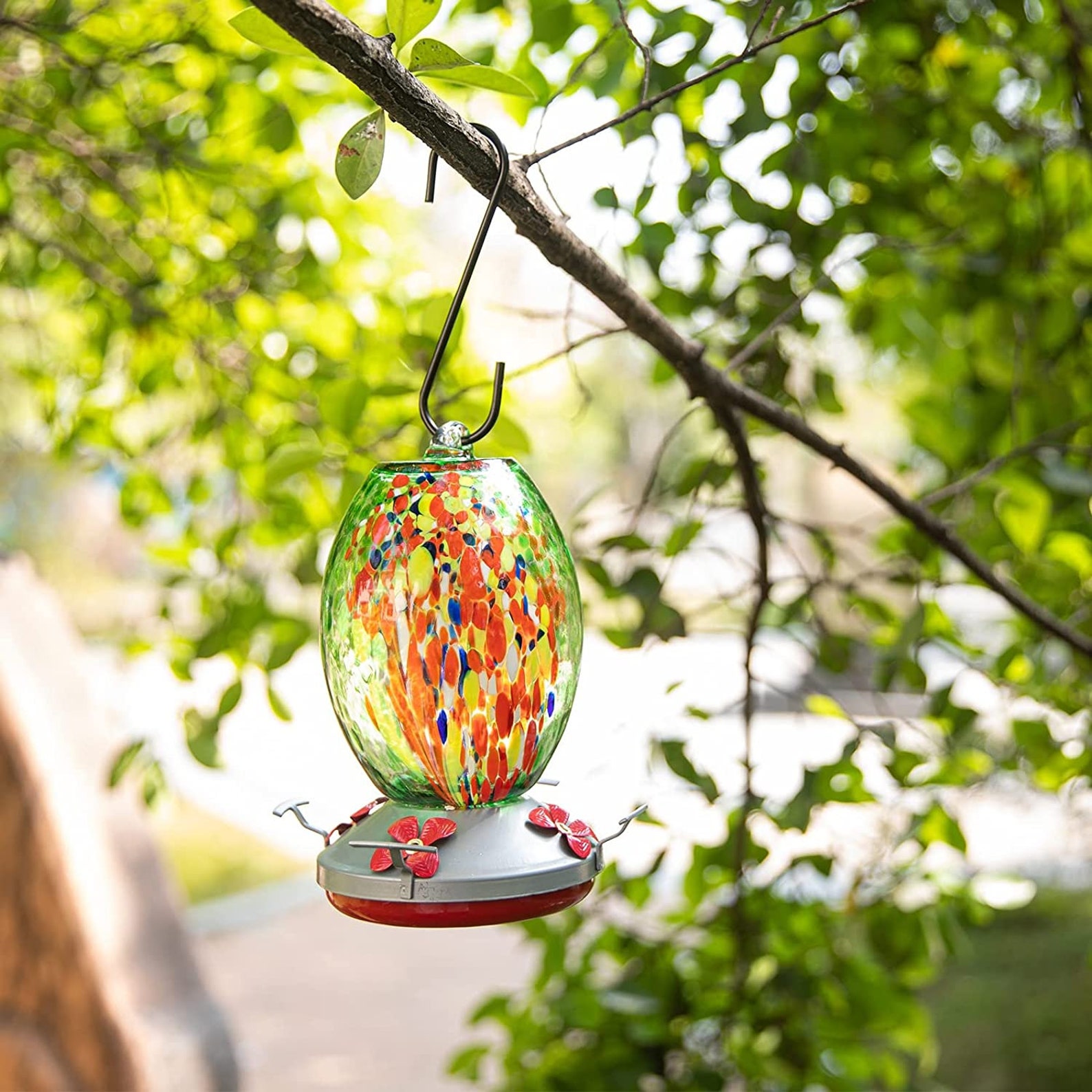 Hummingbird Feeder - Hand Blown Glass - Blue - 25 Fluid Ounces ...
