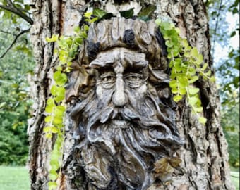 Tree Face Sculpture, Whimsical Old Man Tree Hugger Hanging Flower Planter, Fun Garden Yard Art Statue Patio Decoration