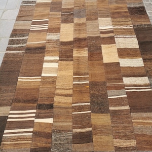 Handgewebter Patchwork Kelim braun,  Patchwork Teppicg, Boho chic Patchwork kilim
